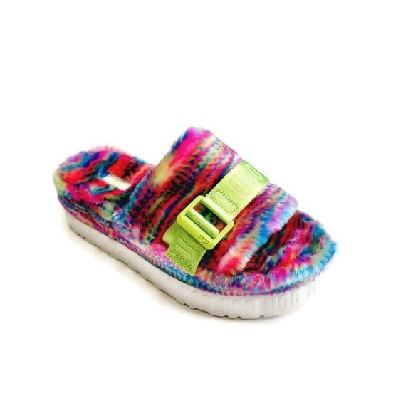 UGG Shoes - UGG Size 8 Fluffita Sandal Sheepskin Slippers Pixelate White Green 1128211